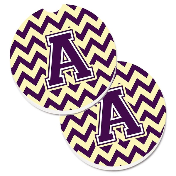 Carolines Treasures Letter A Chevron Purple and Gold Set of 2 Cup Holder Car Coaster CJ1058-ACARC - main
